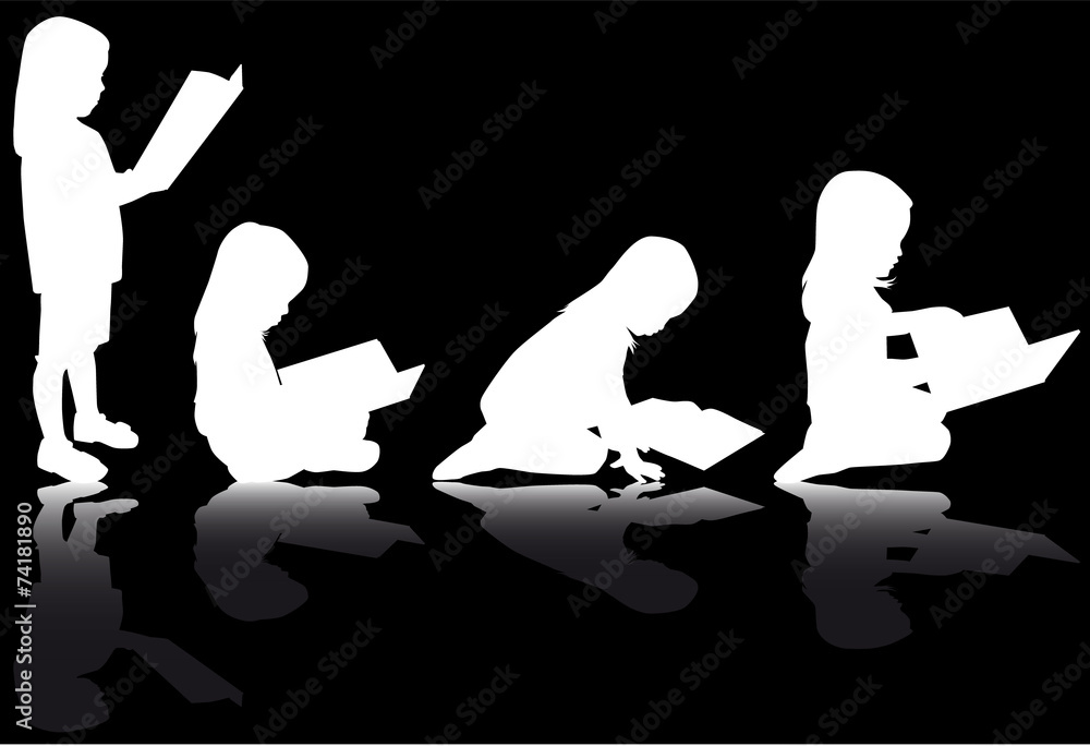 Silhouette of a girl reading a book. Silhouette of a girl reading a book.