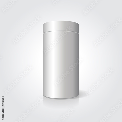 Empty white cylindrical box on the isolated background