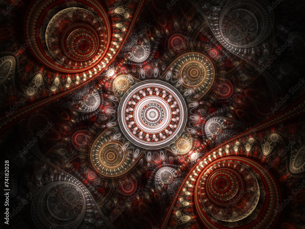 Dark colorful fractal clockwork, digital artwork