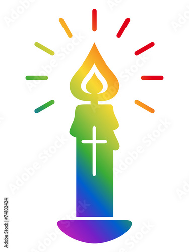 Kerze, Kruzifix, christlich, Symbol, Flamme, Regenbogenfarben