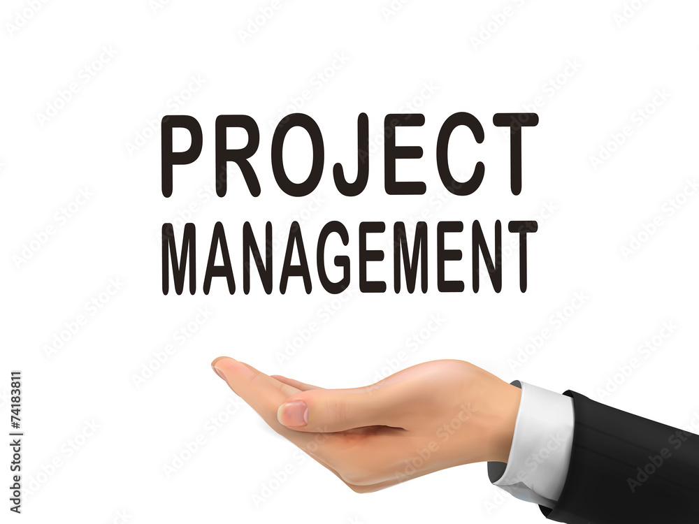 project management words holding by realistic hand project management words holding by realistic hand
