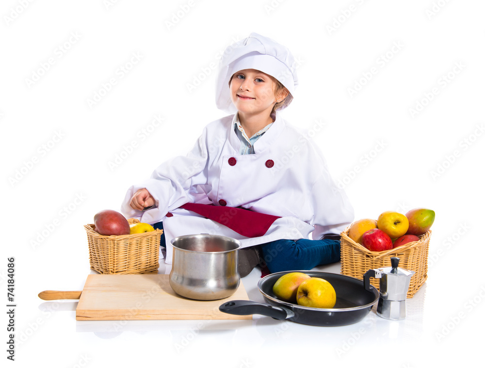 Blonde little girl dressed like chef Blonde little girl dressed like chef