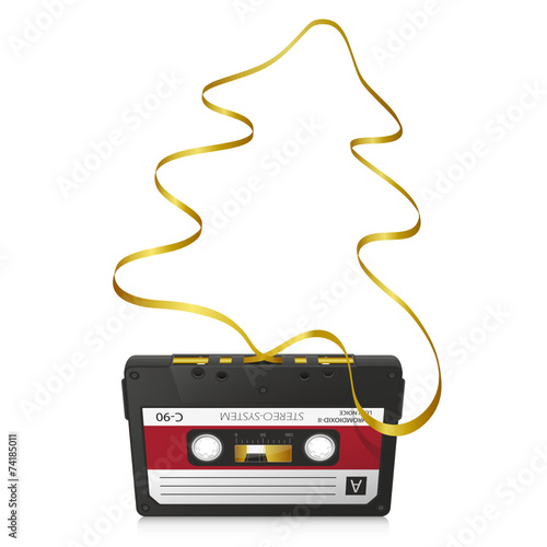 Weihnachtskarte, abstrakter Tannenbaum, 80er, Kassette, golden