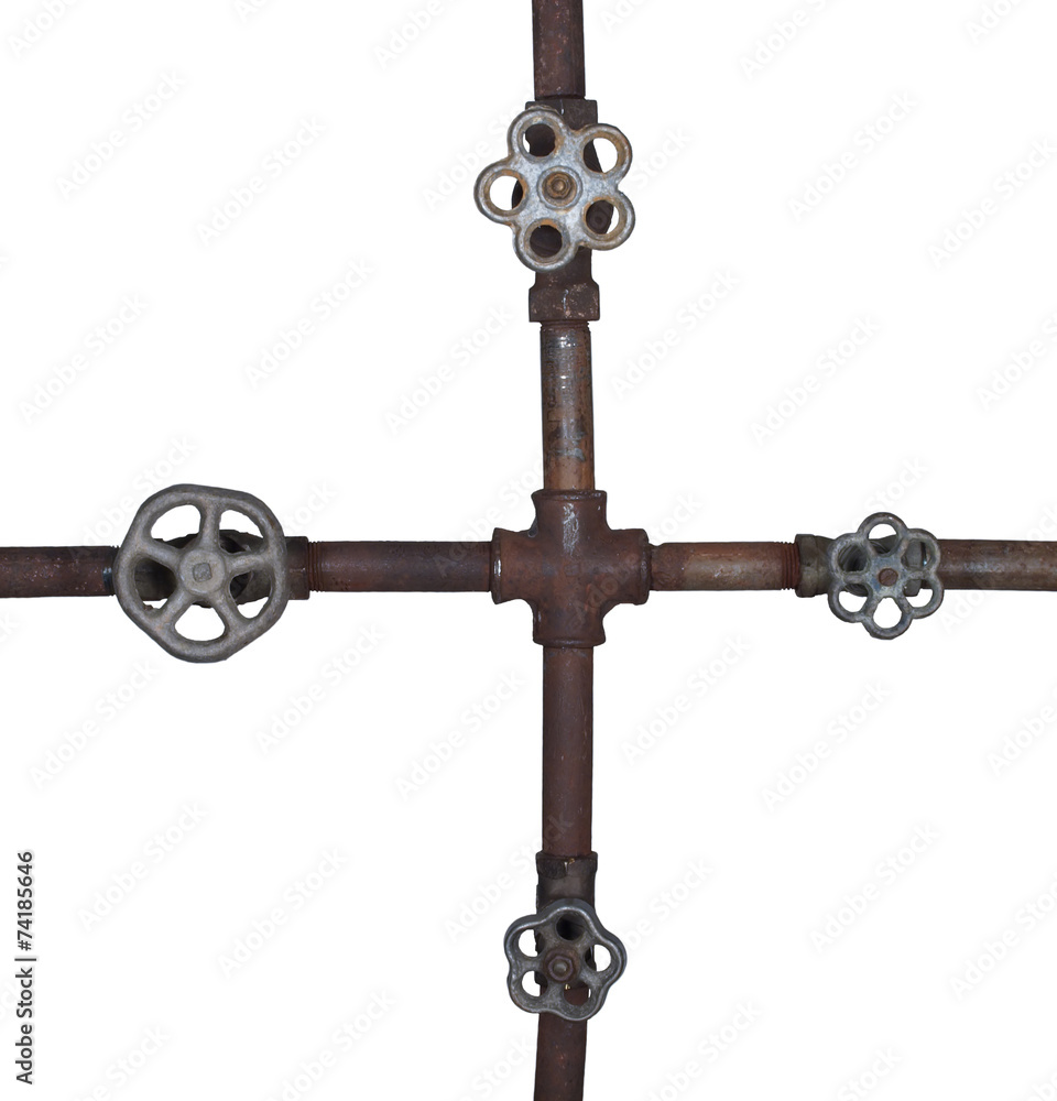 Obraz premium fragment of the old water conduit consisting of pipes, fittings