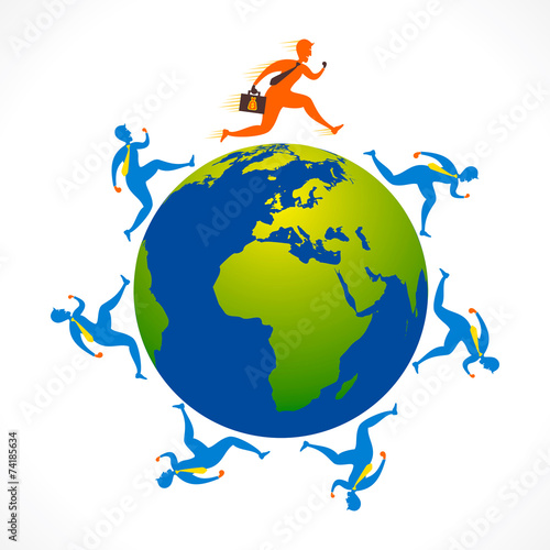 businessmen run for global relation concept vector