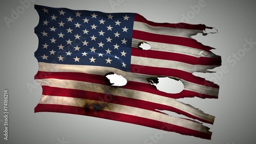 United States perforated, burned, grunge waving flag loop alpha