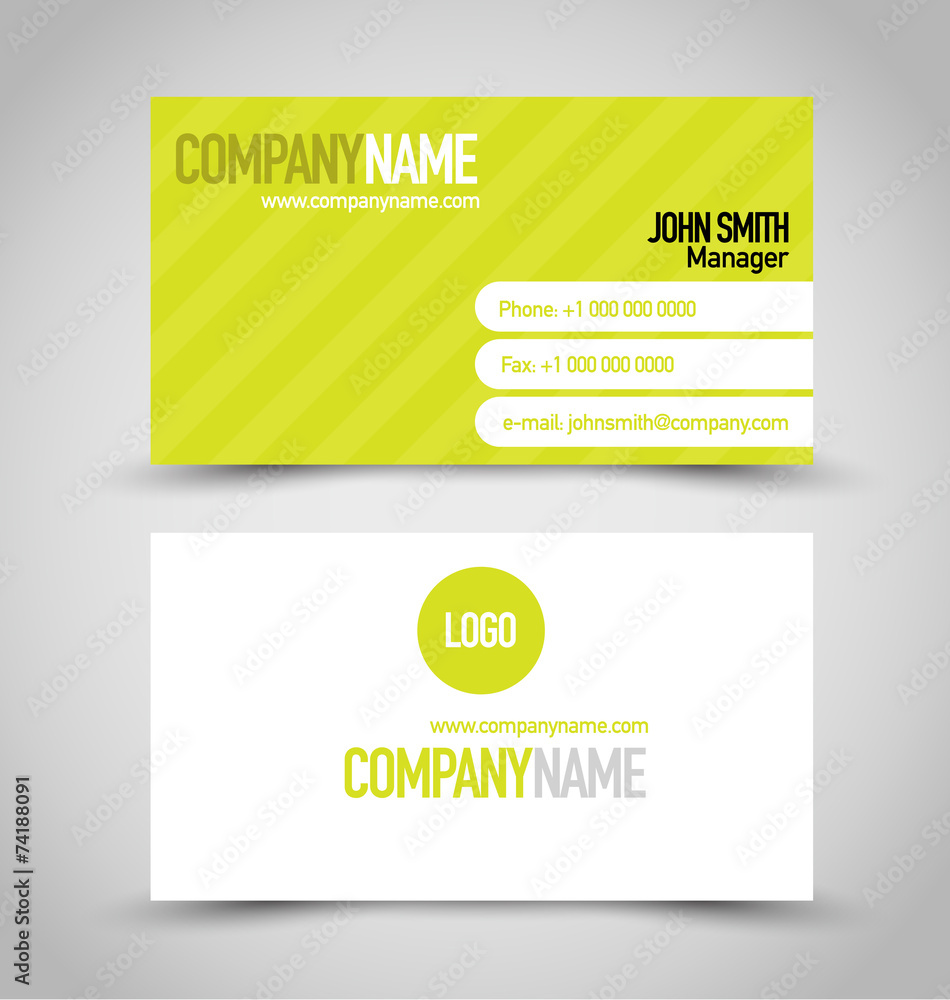 Business card set template. Bright green and white color. Vector