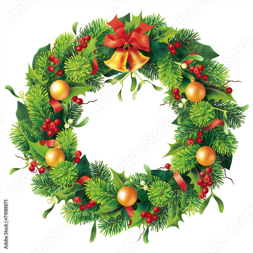 Christmas round wreath on white. Vector
