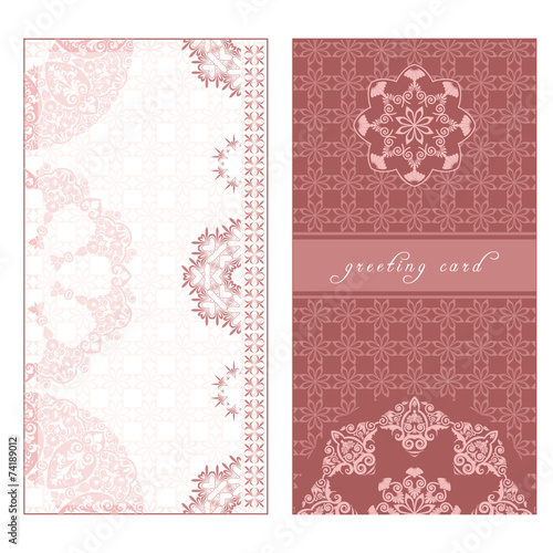 Greeting card in European style, pink template