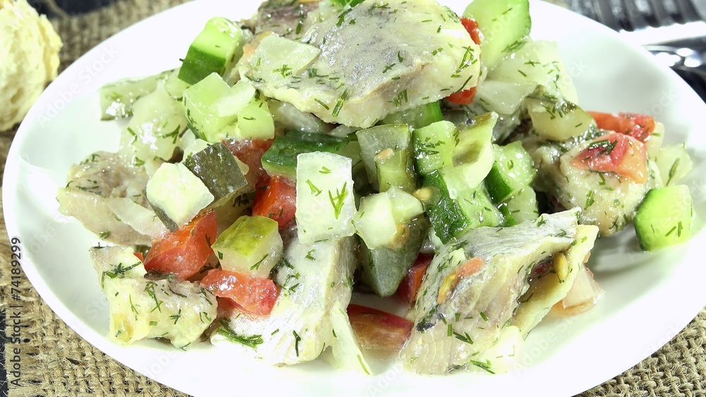 Portion of rotating Herring Salad as not loopable 4K UHD footage Portion of rotating Herring Salad as not loopable 4K UHD footage