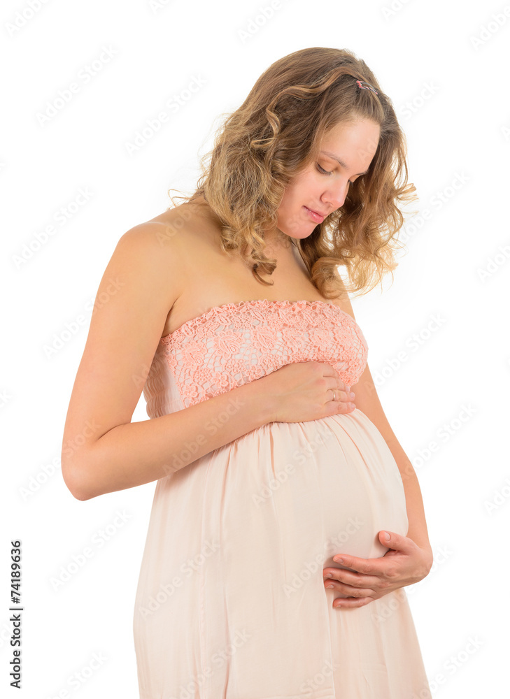 pregnant woman stroking her belly pregnant woman stroking her belly
