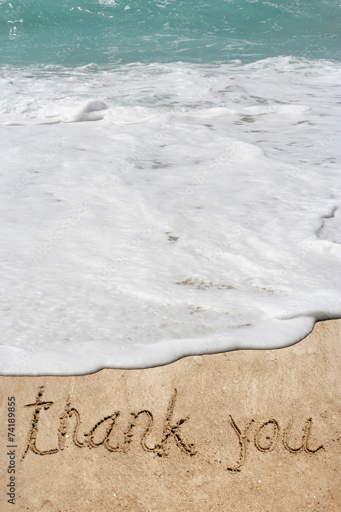 Conceptual thank you text in sand and water Conceptual thank you text in sand and water