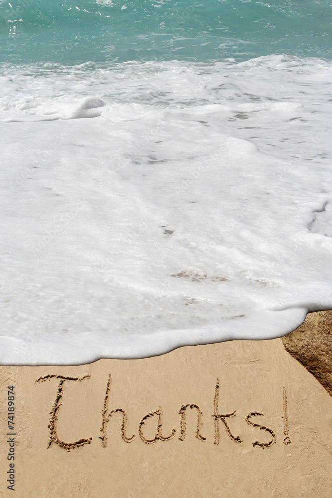 Fototapeta premium Conceptual thank you text in sand and water