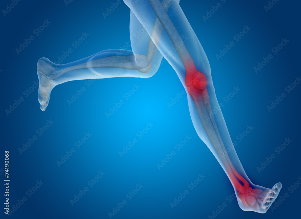 Conceptual human body anatomy pain on blue Conceptual human body anatomy pain on blue