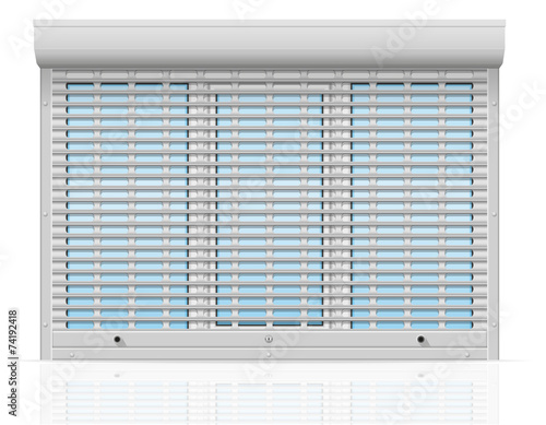 plastic window behind metal perforated rolling shutters vector i