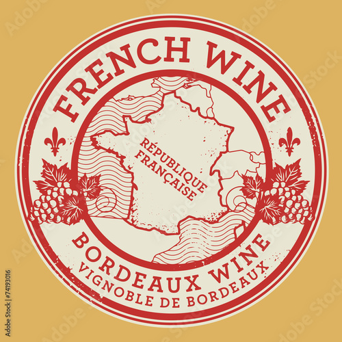 Grunge rubber stamp with words French Wine, Bordeaux Wine