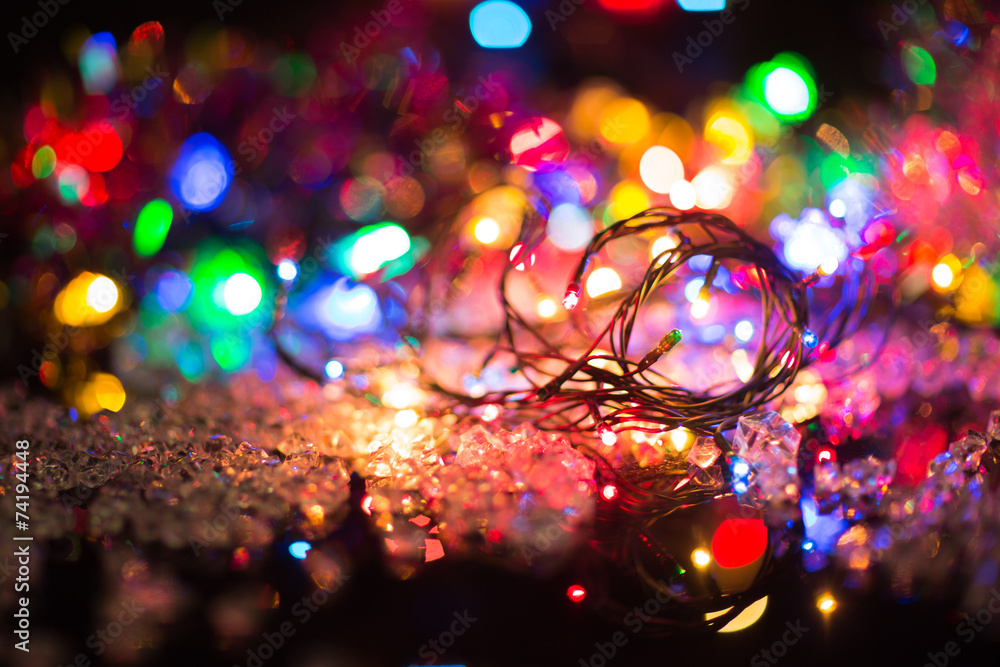 bright colored garlands bulb , selective focus