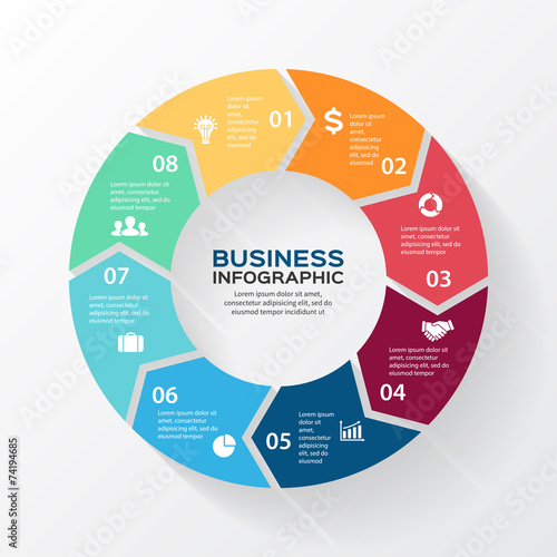 Vector circle arrows for infographic, diagram, 8 steps, options.