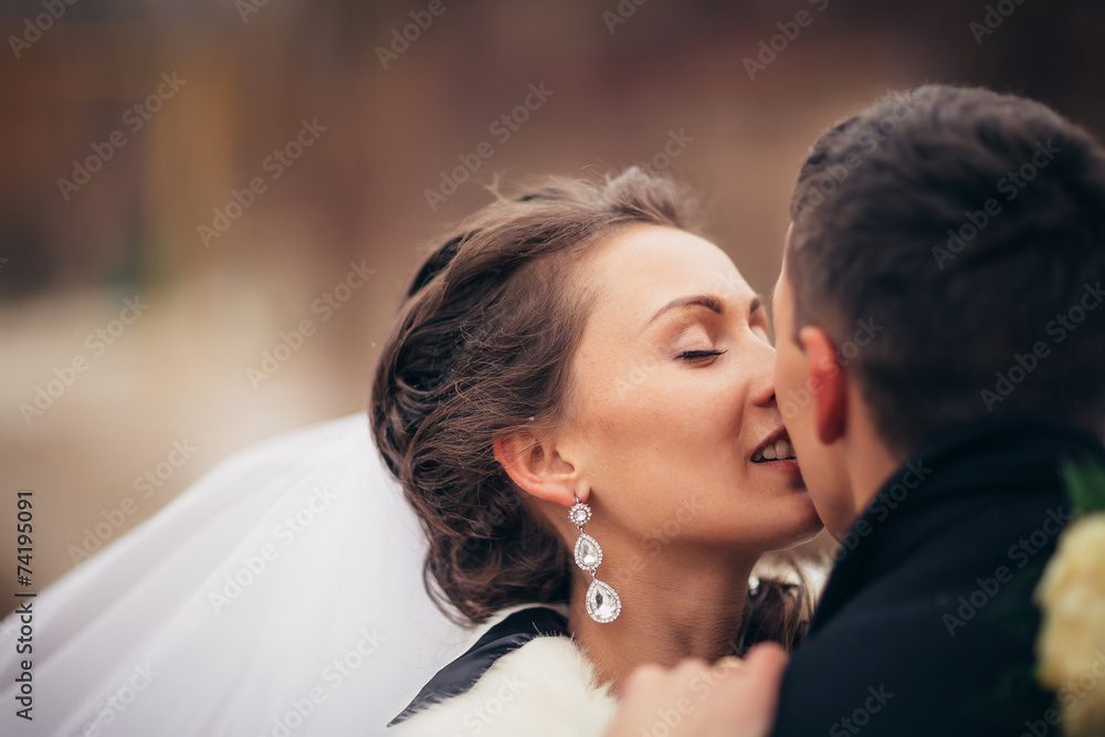 Beautiful wedding in autumn park