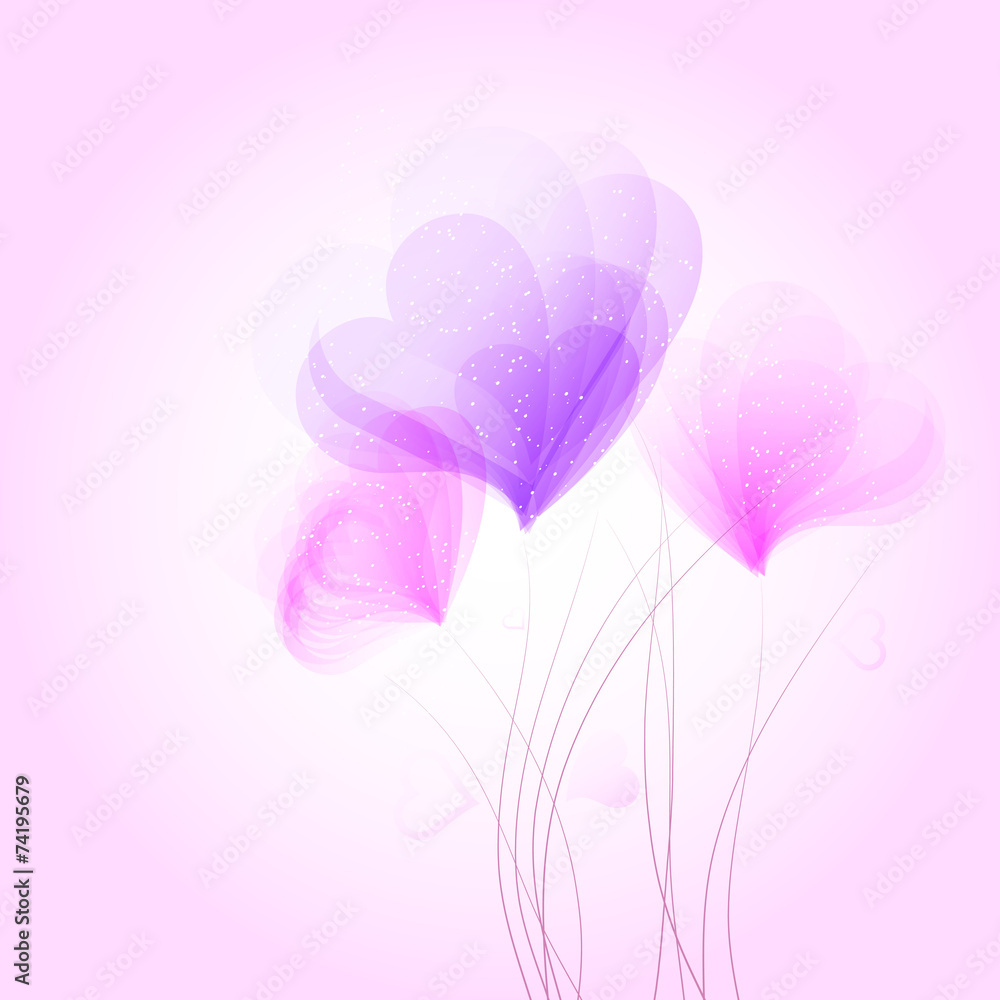 Fototapeta premium Romantic background with abstract flowers from heart shapes