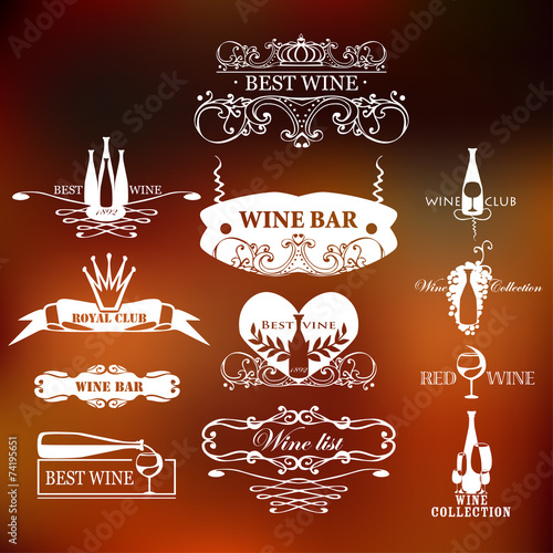 Set of vintage style elements for labels and badges for wine