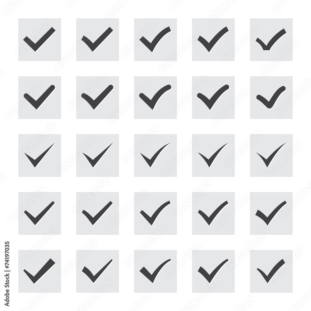Set of twenty-five different black vector ticks or check marks Set of twenty-five different black vector ticks or check marks