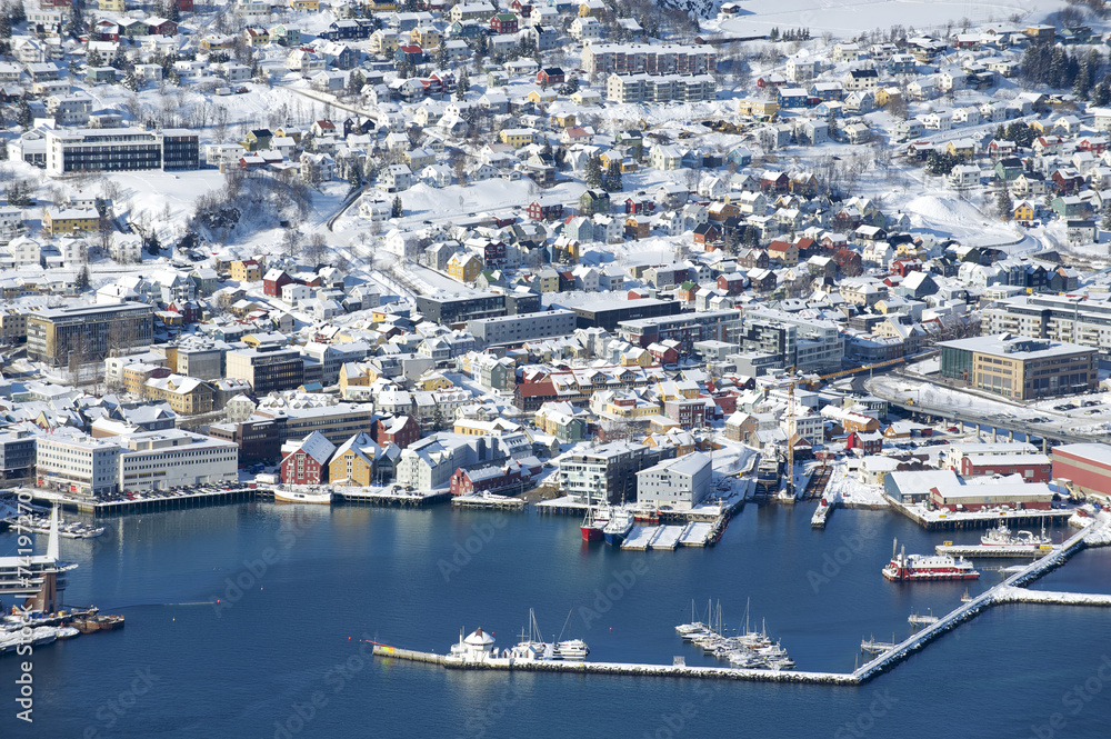 Aerial view to the city of Tromso, Norway.