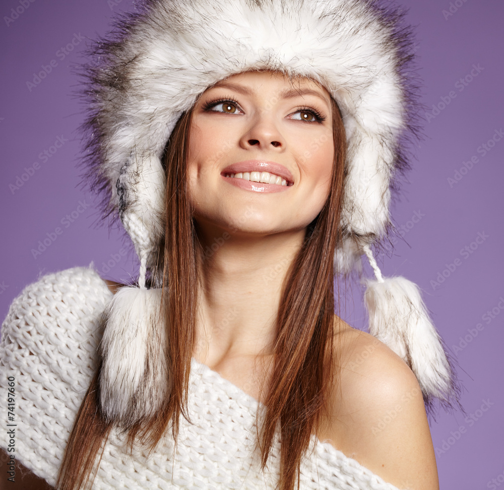 Fur Fashion. Beautiful Girl in Fur Hat. Winter Woman Portrait Fur Fashion. Beautiful Girl in Fur Hat. Winter Woman Portrait