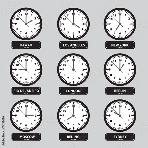 time zones black and white clock set eps10