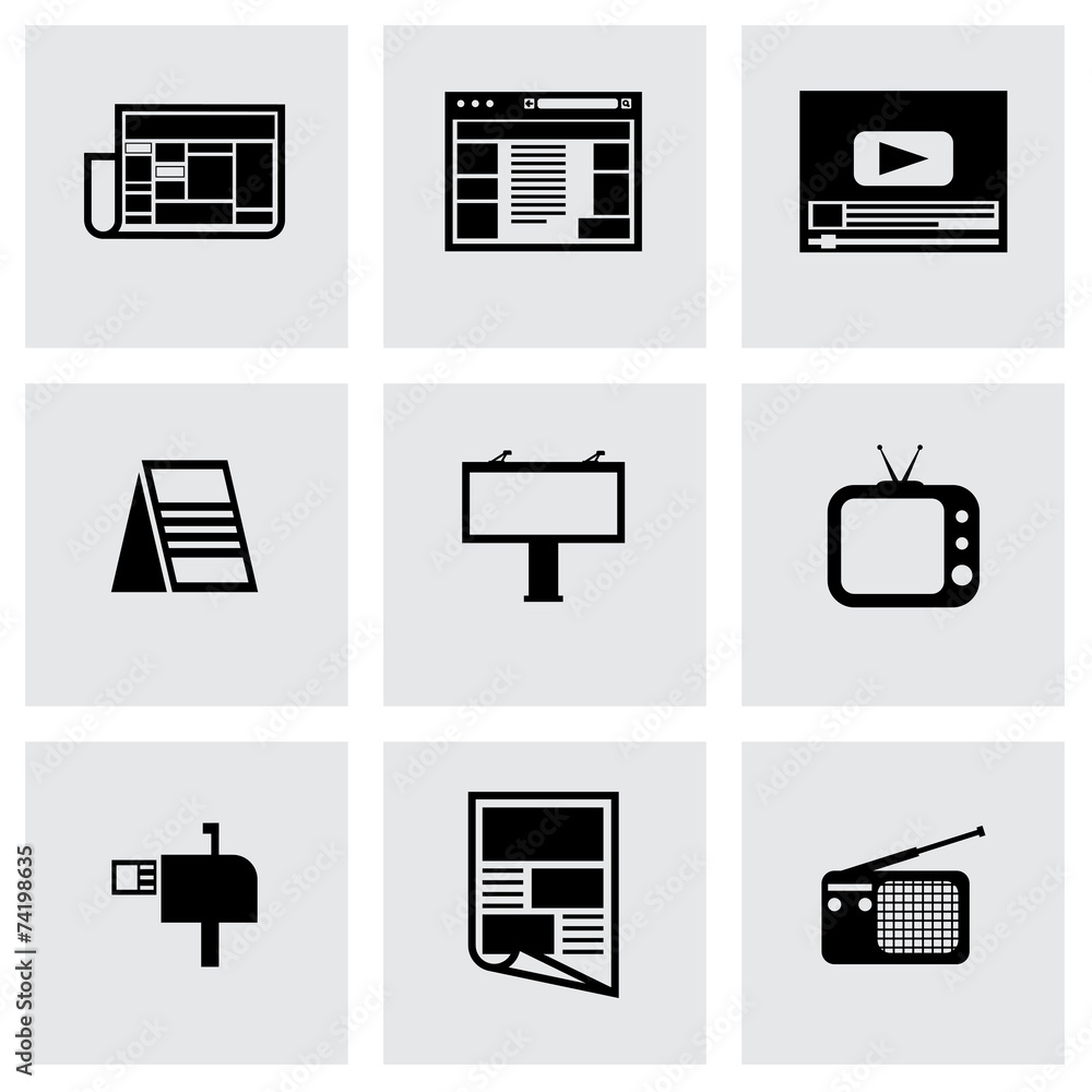 Vector black advertisement icon set Vector black advertisement icon set