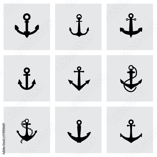 Vector black anchor icon set