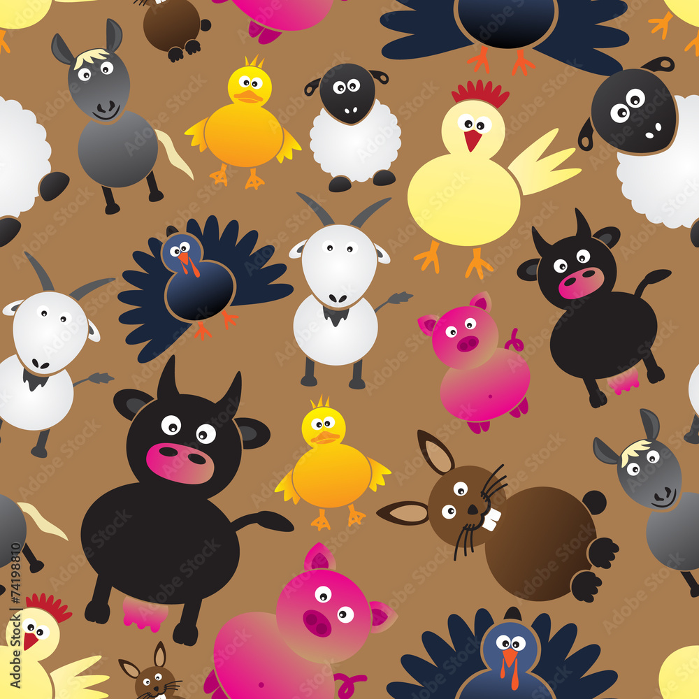 Obraz premium colorful farm animals simple icons seamless pattern eps10