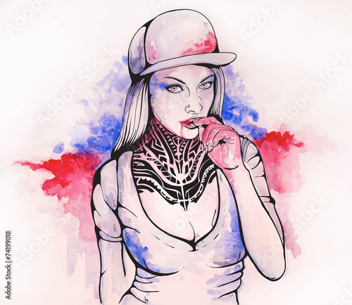 girl in a cap and tattoos