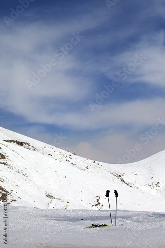 Skiing equipment on ski slope