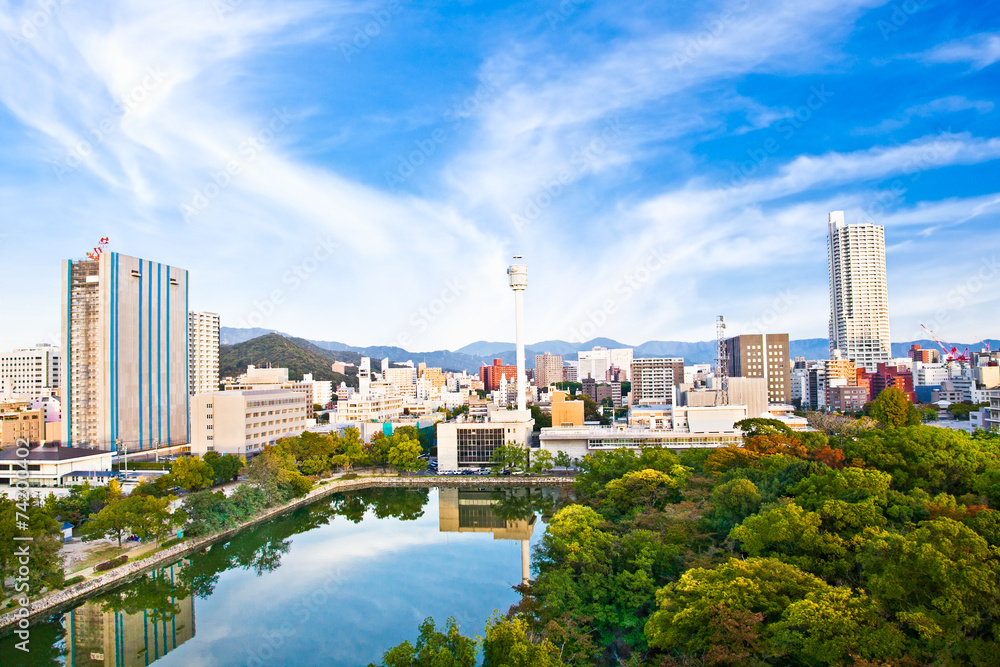 Panoramic view on Hiroshima.  Japan.