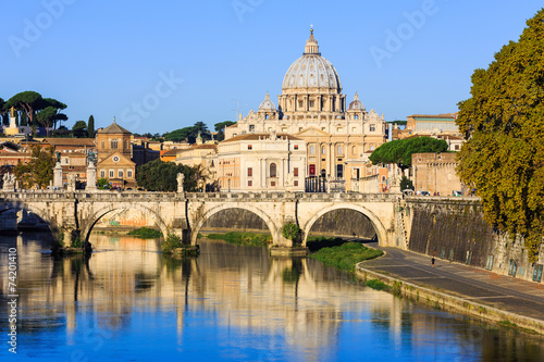 San Pietro Basilica and Ponte St Angelo. Rome, Italy