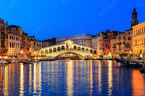 Rialto bridge and Grand Canal at twilight  Venice Italy