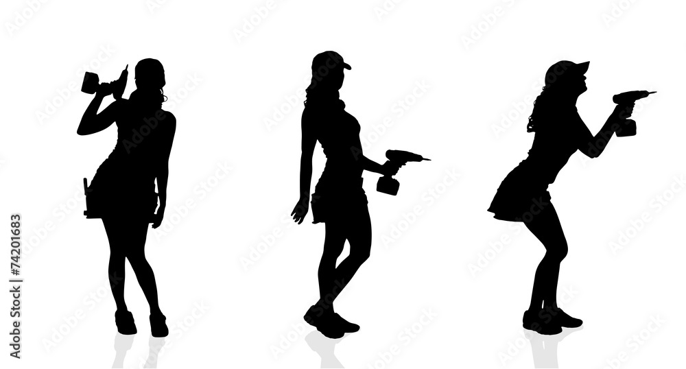 Vector silhouette of a woman with a drill.