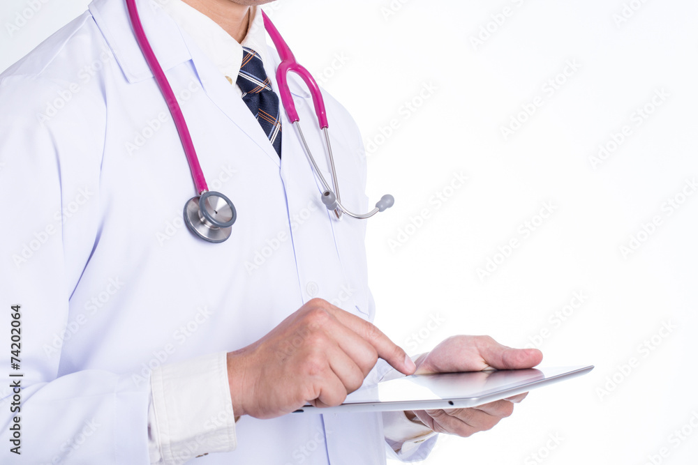 Doctor holding touch tablet for check patient Doctor holding touch tablet for check patient