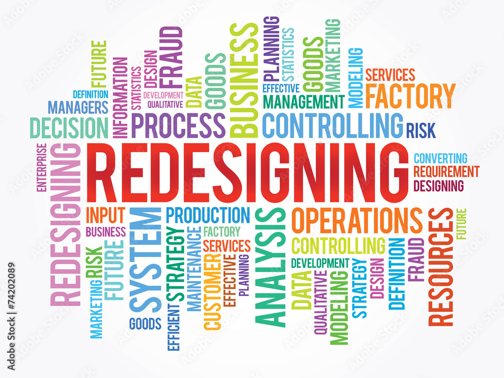 Fototapeta premium Word cloud of REDESIGNING related items, vector background