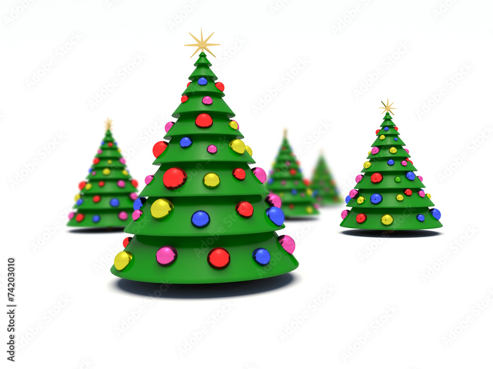 Christmas trees. 3d render illustration.