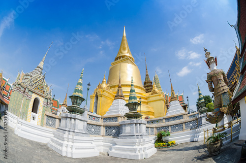 Wat Phra Kaew, Temple of the Emerald Buddha with blue sky Bangko