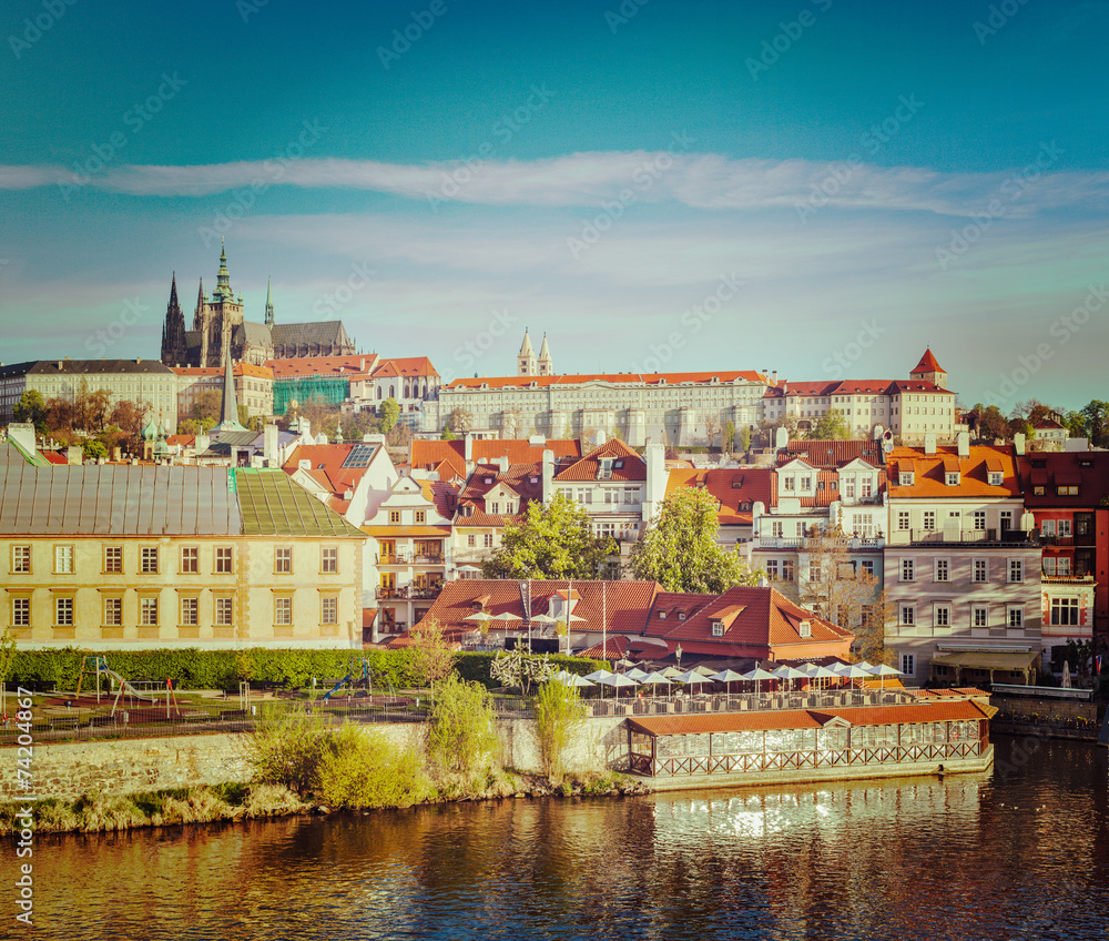View of Mala Strana and  Prague castle over Vltava river
