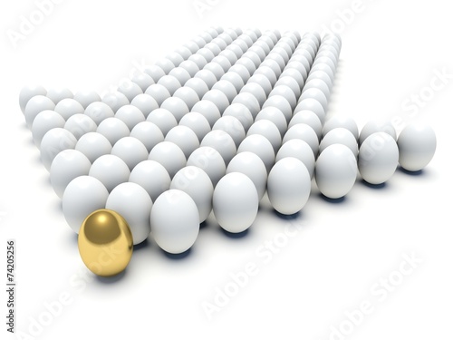 White eggs forming an arrow with golden egg in the first place.