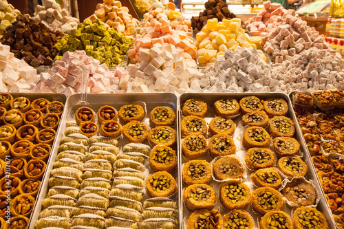 Photography Turkish delight sweets at the Spice Market in Istanbul Turkey