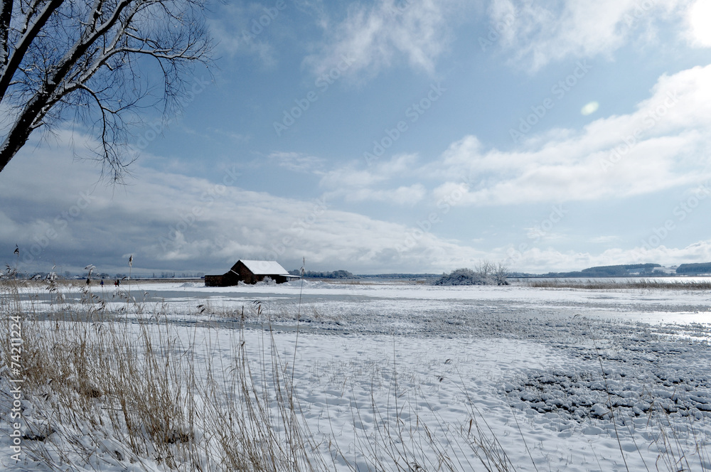 Bootshaus, verschneite Winterlandschaft, Middelhagen, Möchgut Bootshaus, verschneite Winterlandschaft, Middelhagen, Möchgut