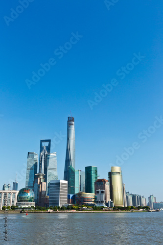 Photography beautiful cityscape of Shanghai under the blue sky