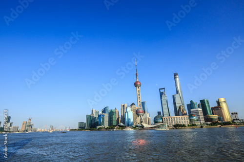 beautiful cityscape of Shanghai under the blue sky