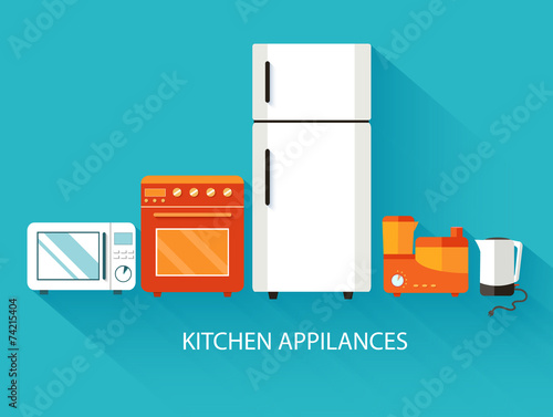 Flat modern kitchen appliances background concept. Vector illust