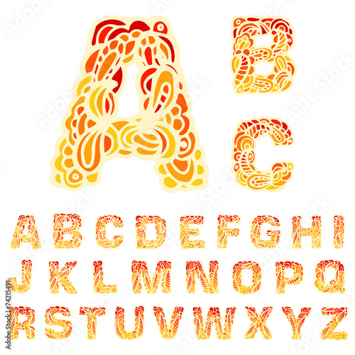 Fire set font alphabet text on a red background concept. Vector